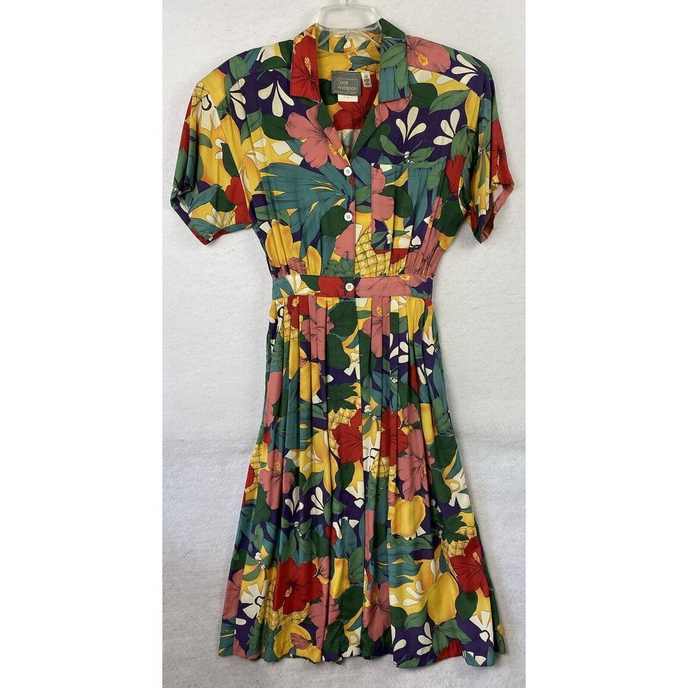 Womens Vintage Hawaiian Tropical Print Dress 90s 40s Shirt Carol Anderson Size 2